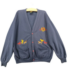 B Wear Women Cardigan Sweater Blue XL Long Sleeve Horseshoe Embroidered Oversize